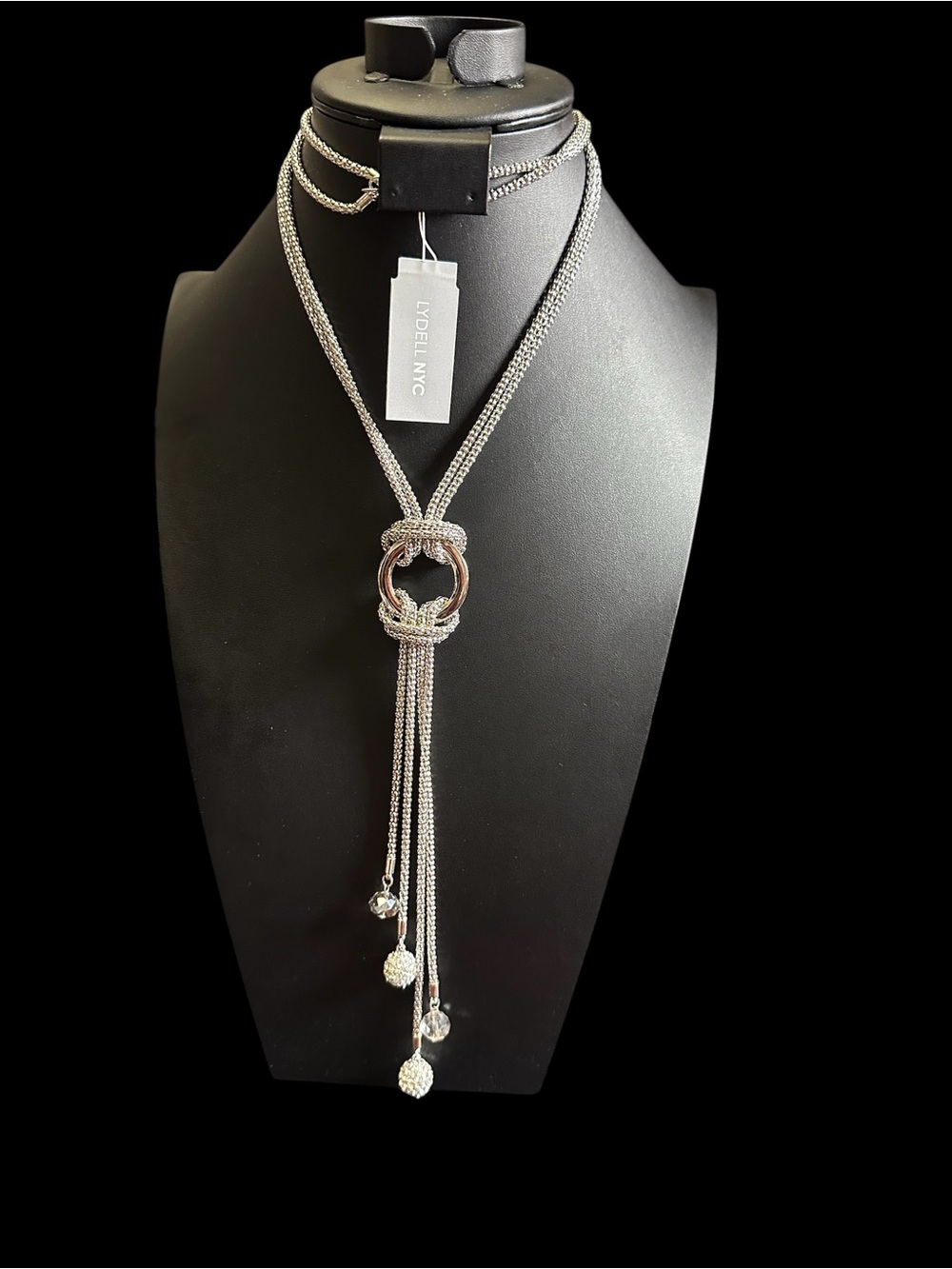 Luxurious Long Lariat Infinity knot Lydell NY Silver Tone statement Necklace 50”